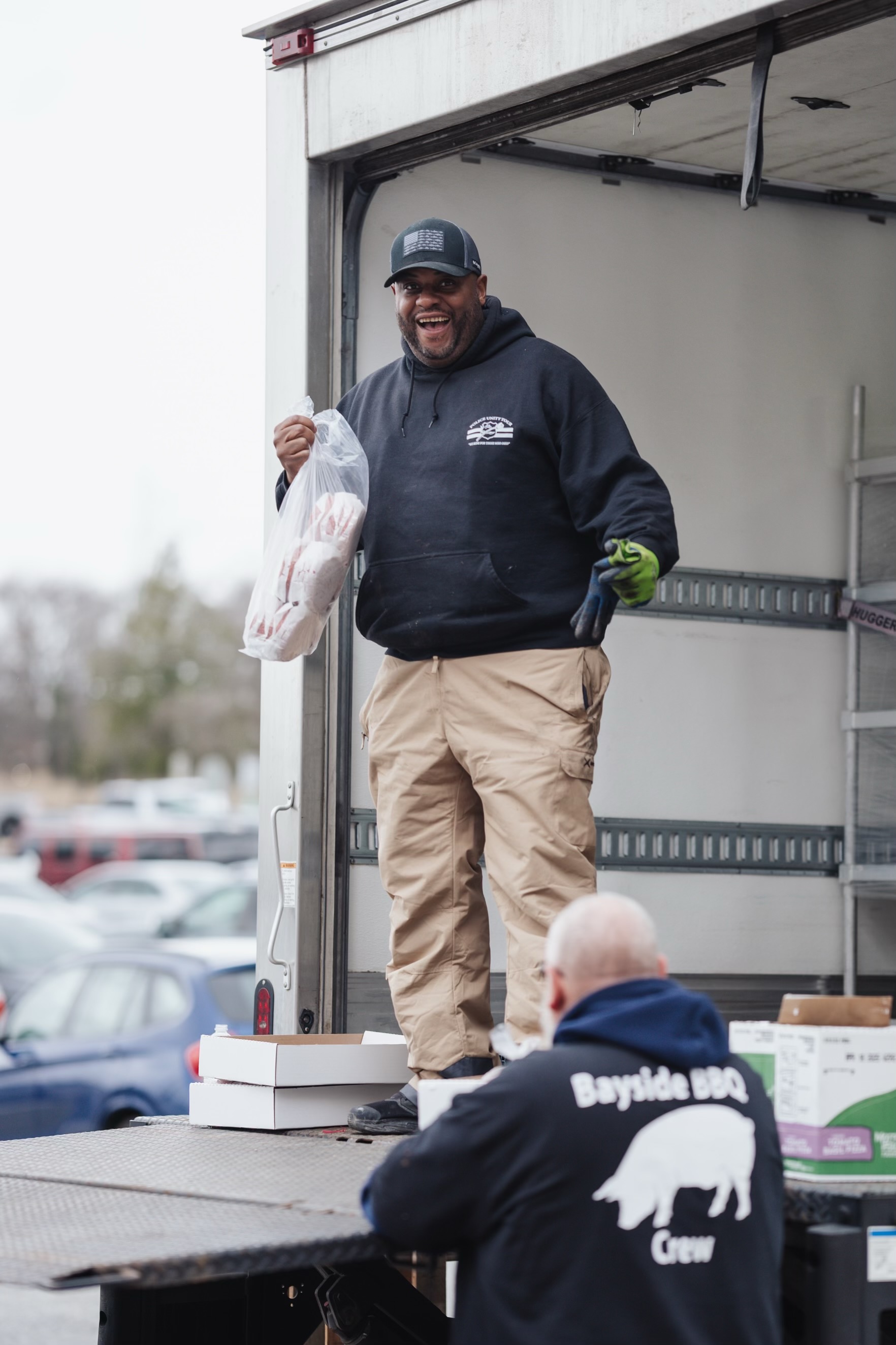 Big D loading fresh meat for a catering job